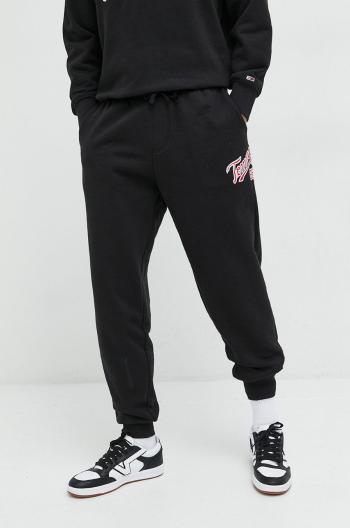 Tepláky Tommy Jeans pánské, černá barva, s aplikací