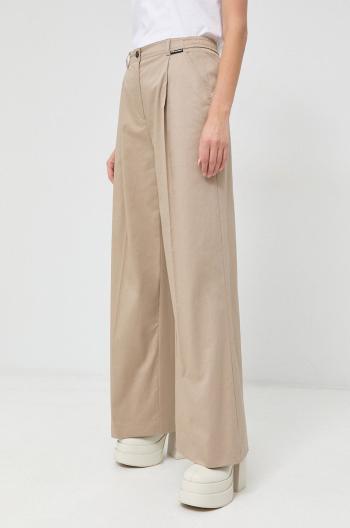 Kalhoty Karl Lagerfeld dámské, béžová barva, široké, high waist