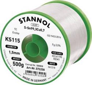 Cínová pájka PBF Sn99Cu1, Ø 1,5 mm, 500 g, Stannol KS115