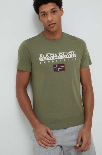 Bavlněné tričko Napapijri zelená barva, s potiskem