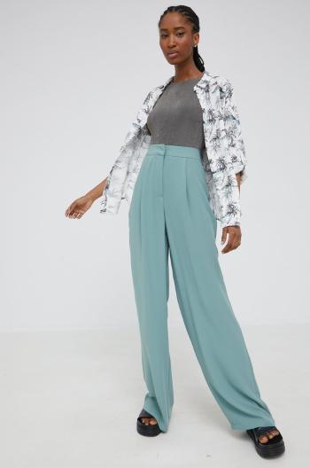 Kalhoty Answear Lab dámské, tyrkysová barva, široké, high waist