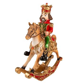 Červeno-zlatá dekorace Louskáček na houpacím koni - 32*13*39 cm 6PR3784