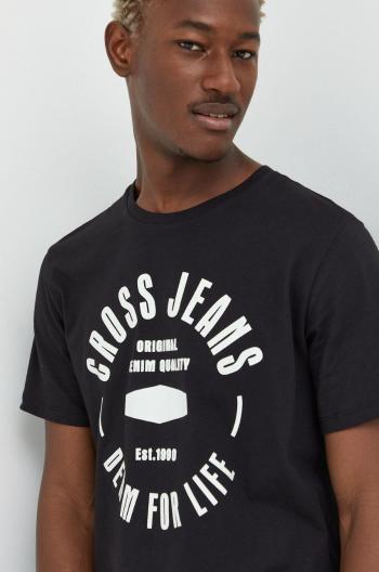 Bavlněné tričko Cross Jeans černá barva, s potiskem