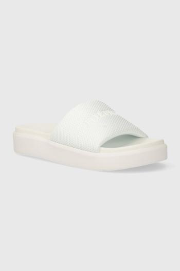 Pantofle Tommy Hilfiger PLATFORM MESH POOL SLIDE dámské, bílá barva, na platformě, FW0FW07828