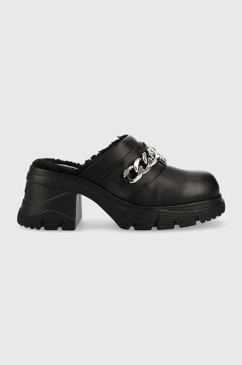 Kožené pantofle Karl Lagerfeld Bridger dámské, černá barva, na podpatku