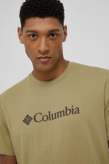 Bavlněné tričko Columbia zelená barva, s potiskem