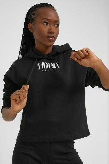 mikina Tommy Jeans dámská, černá barva, s kapucí, s potiskem