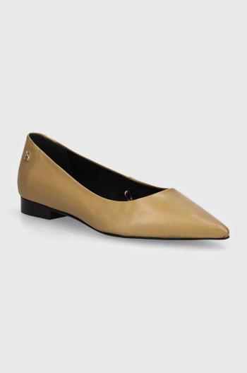 Kožené baleríny Tommy Hilfiger TH POINTY BALLERINA béžová barva, FW0FW08291