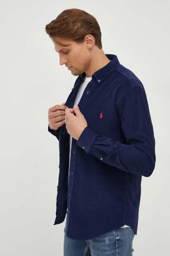 Manšestrová košile Polo Ralph Lauren tmavomodrá barva, regular, s límečkem button-down