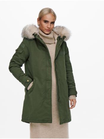 Khaki dámská parka s kapucí a umělým kožíškem ONLY May