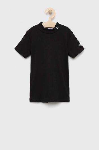 Dětské tričko Calvin Klein Jeans černá barva, s pologolfem