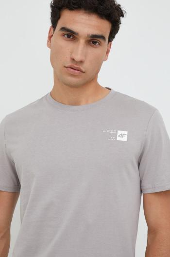 Bavlněné tričko 4F šedá barva, s potiskem