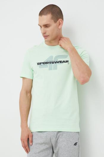 Bavlněné tričko 4F zelená barva, s potiskem