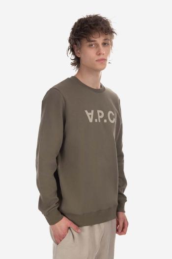 Bavlněná mikina A.P.C. Sweat Vpc Bicolore pánská, zelená barva, s potiskem, H COFAX-H27803 KHAKI/GREY