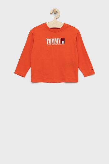 Dětská bavlněná košile s dlouhým rukávem Tommy Hilfiger oranžová barva, s potiskem