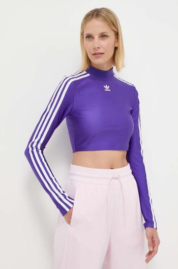 Tričko s dlouhým rukávem adidas Originals fialová barva, s pologolfem, IR8133