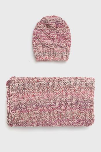 Čepice a šála s vlnou Answear Lab růžová barva
