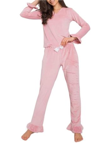 Světle růžové dámské velurové pyžamo s volánky vel. S