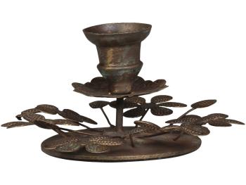Mosazný antik kovový svícen s květy na úzkou svíčku - Ø 8,5*6,5cm 71581-20