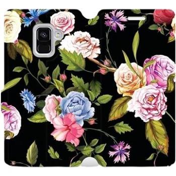 Flipové pouzdro na mobil Samsung Galaxy A8 2018 - VD07S Růže a květy na černém pozadí (5903226198351)
