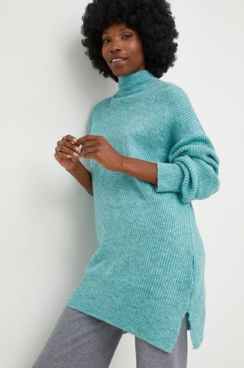 Vlněný svetr Answear Lab dámský, tyrkysová barva, s pologolfem