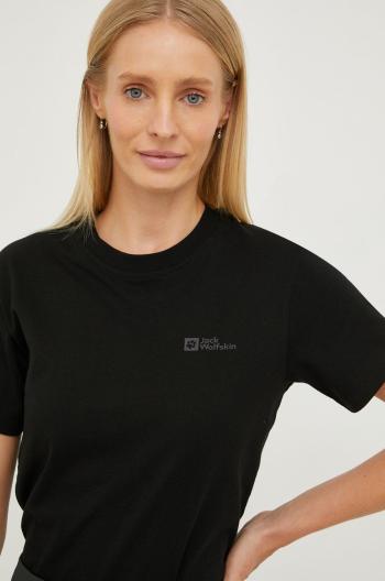 Bavlněné tričko Jack Wolfskin černá barva
