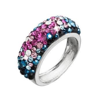 Stříbrný prsten s krystaly Swarovski mix barev modrá růžová 35031.4 galaxy, modrá,mix, barev,růžová, 58
