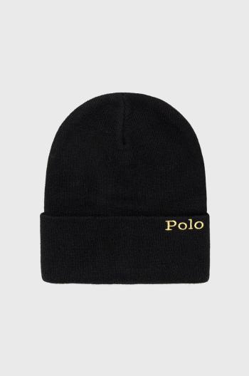 Čepice z vlněné směsi Polo Ralph Lauren černá barva, z husté pleteniny
