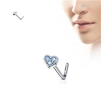 Šperky4U Piercing do nosu srdíčko, tyrkysové kamínky - N0087-Q