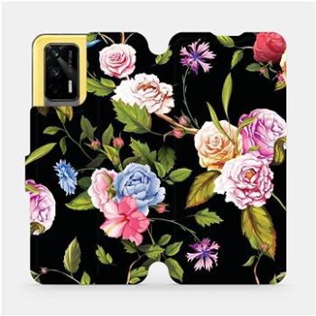 Flipové pouzdro na mobil Realme GT 5G - VD07S Růže a květy na černém pozadí (5903516667765)