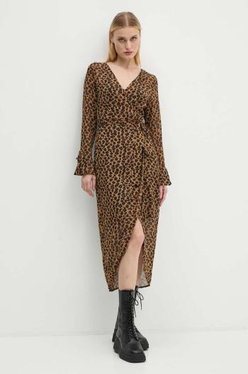 Šaty Never Fully Dressed Leopard Sheer Wrap Dress hnědá barva, midi, NL28459