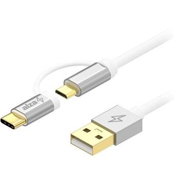 AlzaPower AluCore 2in1 Micro USB + USB-C 2m stříbrný (APW-CBM20A20S)
