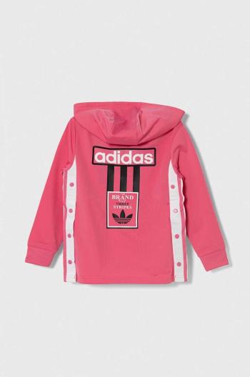 Dětská mikina adidas Originals růžová barva, s kapucí, vzorovaná