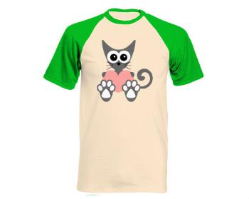 Pánské tričko Baseball Kočka a srdce