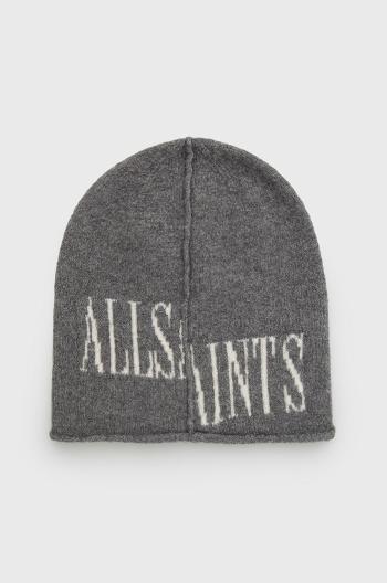 Čepice z vlněné směsi AllSaints šedá barva, z tenké pleteniny