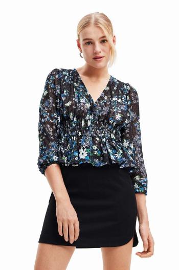 Halenka Desigual 23WWBW06 WOMAN WOVEN BLOUSE LONG SLEEVE dámská, tmavomodrá barva