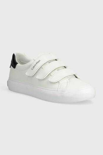 Kožené sneakers boty Calvin Klein VULCANIZED SLIP ON VELCRO LTH bílá barva, HW0HW01909