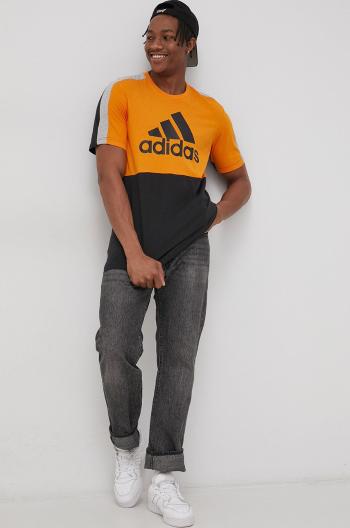 Bavlněné tričko adidas HE4328 oranžová barva, s potiskem