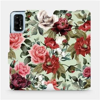 Flipové pouzdro na mobil Realme 7 Pro - MD06P Růže a květy na světle zeleném pozadí (5903516585861)