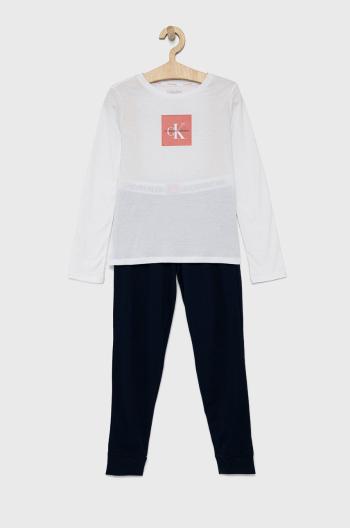 Dětské bavlněné pyžamo Calvin Klein Underwear tmavomodrá barva, hladká