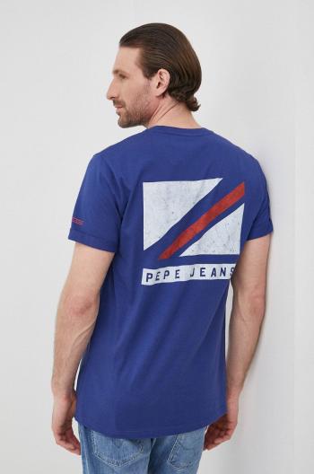 Bavlněné tričko Pepe Jeans Ackley tmavomodrá barva, s potiskem