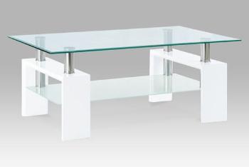 Autronic AF-1024 WT Konferenční stolek 110x60x45 cm, bílý lesk / čiré sklo 8 mm