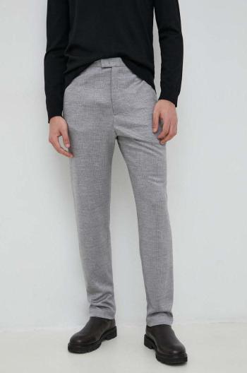 Vlněné kalhoty Emporio Armani pánské, šedá barva, jednoduché