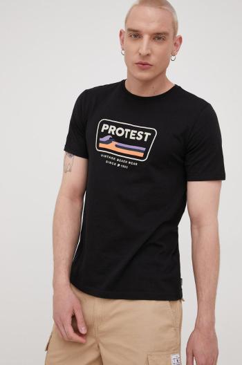 Bavlněné tričko Protest černá barva, s potiskem