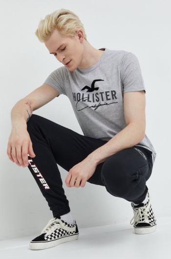 Bavlněné tričko Hollister Co. šedá barva, s aplikací