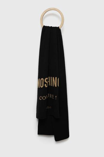 Šátek z vlněné směsi Moschino černá barva, vzorovaný