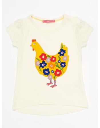 Dívčí tričko v barvě ecru s nášivkou kuřete