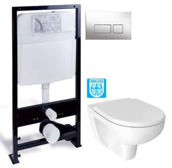 PRIM předstěnový instalační systém s chromovým tlačítkem  20/0041 + WC JIKA LYRA PLUS RIMLESS + SEDÁTKO DURAPLAST PRIM_20/0026 41 LY1