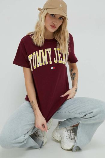 Bavlněné tričko Tommy Jeans vínová barva