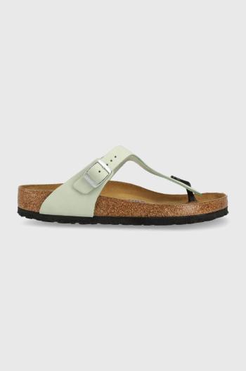 Nubukové žabky Birkenstock Gizeh SFB zelená barva, na plochém podpatku